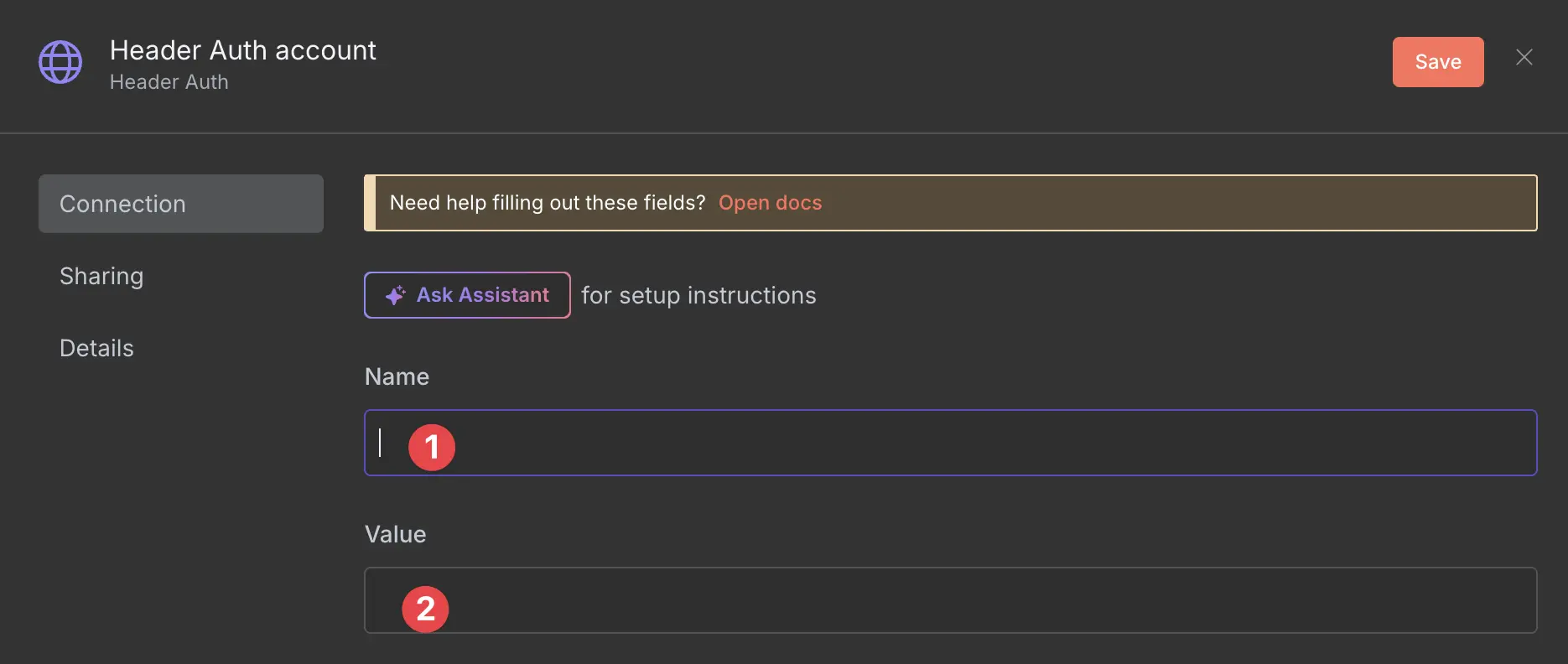 Screenshot of the n8n credential settings