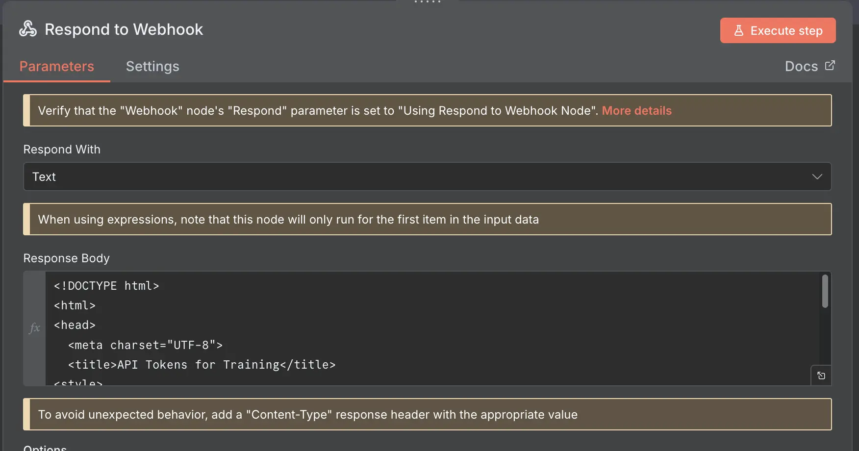 HTML Code as response to the webhook