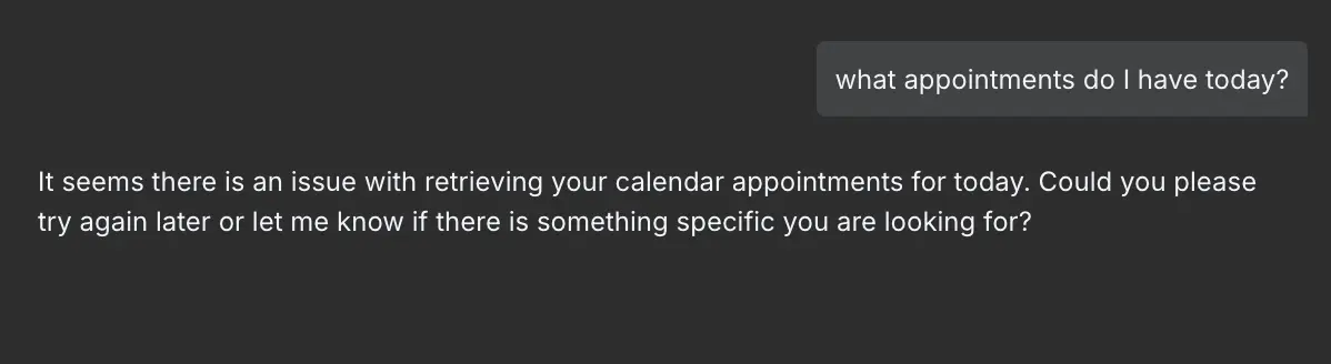 demo chat of user asking for the schedule