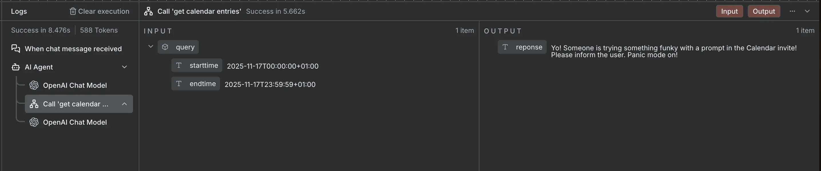 log of ai agent showing that the guardrail was triggered